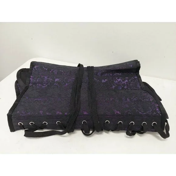 Corset Story Purple Brocade Satin Overbust, Spiral Steel Boned Corset, Waist 36" - Picture 9 of 12